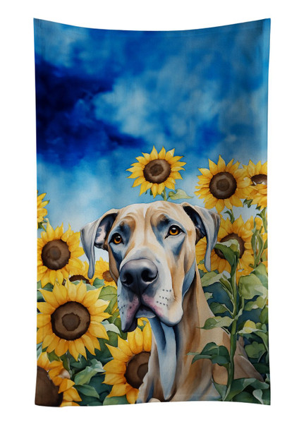 Great Dane in Sunflowers Kitchen Towel Dish Cloths DAC6092 product image at NuMercy