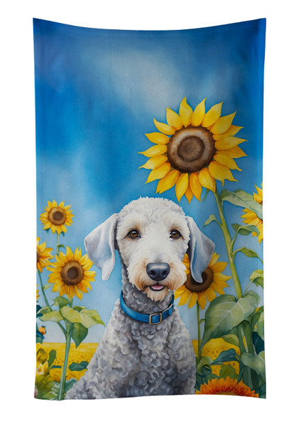 Bedlington Terrier in Sunflowers Kitchen Towel Dish Cloths product image at NuMercy
