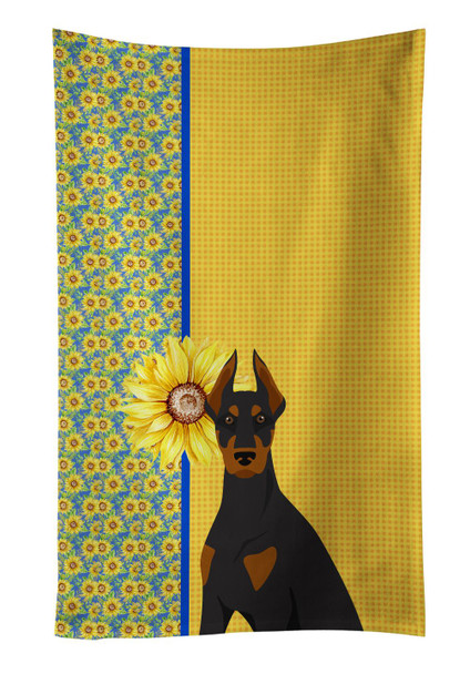 Summer Sunflowers Black and Tan Doberman Pinscher Kitchen Towel Dish Cloths product image at NuMercy