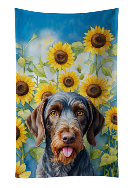 German Wirehaired Pointer in Sunflowers Kitchen Towel Dish Cloths product image at NuMercy