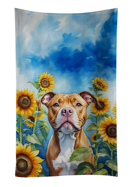 Pit Bull Terrier in Sunflowers Kitchen Towel Dish Cloths product image at NuMercy