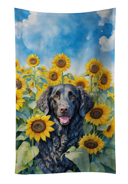Curly-Coated Retriever in Sunflowers Kitchen Towel Dish Cloths product image at NuMercy