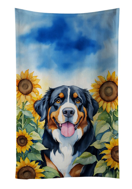 Bernese Mountain Dog in Sunflowers Kitchen Towel Dish Cloths product image at NuMercy
