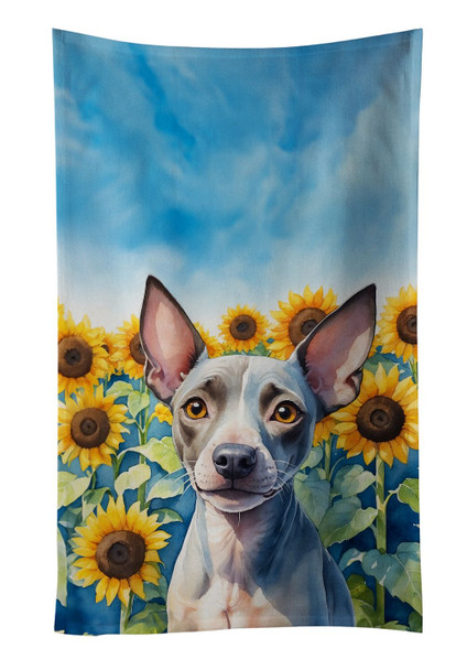 American Hairless Terrier in Sunflowers Kitchen Towel Dish Cloths product image at NuMercy