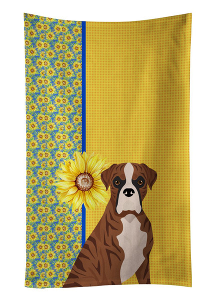 Summer Sunflowers Natural Eared Red Brindle Boxer Kitchen Towel Dish Cloths product image at NuMercy