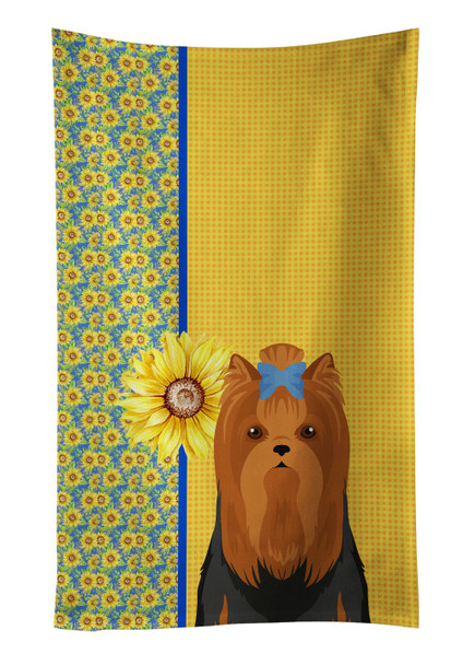 Summer Sunflowers Black and Tan Full Coat Yorkshire Terrier Kitchen Towel Dish Cloths product image at NuMercy