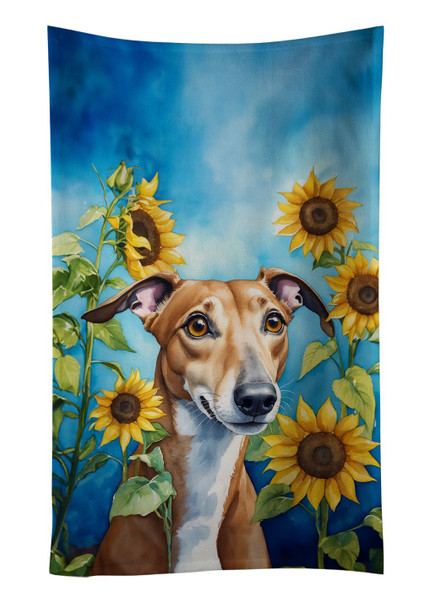 Greyhound in Sunflowers Kitchen Towel Dish Cloths DAC6095 product image at NuMercy