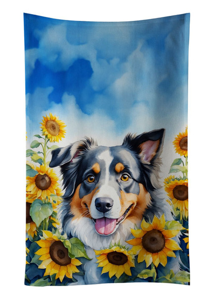 Australian Shepherd in Sunflowers Kitchen Towel Dish Cloths product image at NuMercy