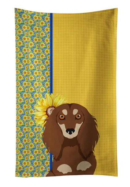 Summer Sunflowers Longhair Chocolate and Cream Dachshund Kitchen Towel Dish Cloths product image at NuMercy