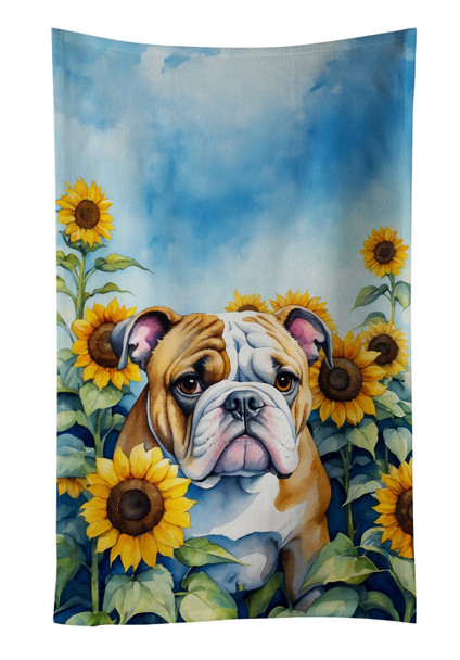 English Bulldog in Sunflowers Kitchen Towel Dish Cloths product image at NuMercy