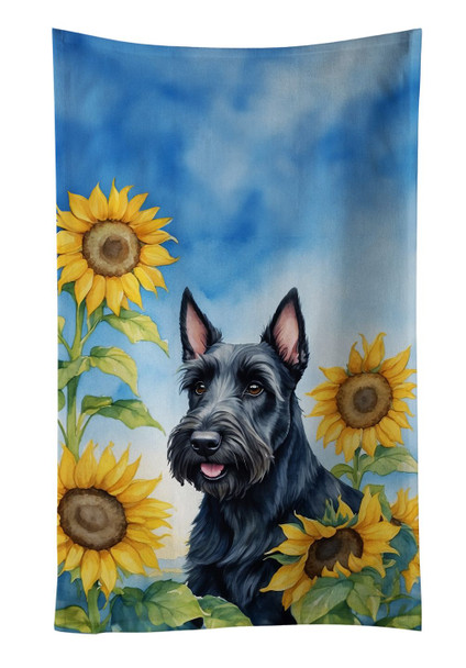 Scottish Terrier in Sunflowers Kitchen Towel Dish Cloths product image at NuMercy