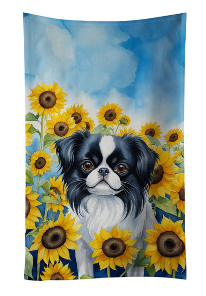 Japanese Chin in Sunflowers Kitchen Towel Dish Cloths DAC6103 product image at NuMercy