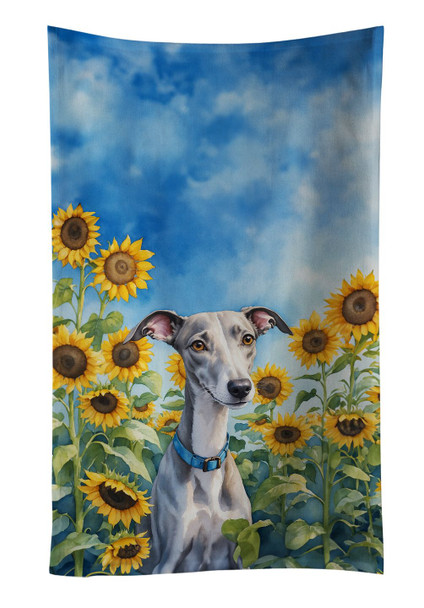 Whippet in Sunflowers Kitchen Towel Dish Cloths product image at NuMercy