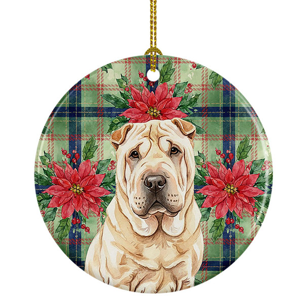 Shar Pei Christmas Poinsettias Ceramic Christmas Ornament product image at NuMercy