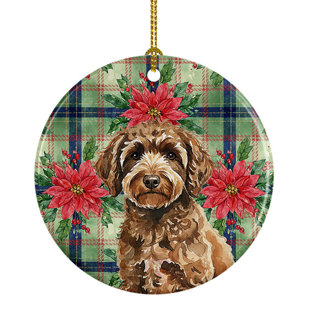 Spanish Water Dog Christmas Poinsettias Ceramic Christmas Ornament product image at NuMercy