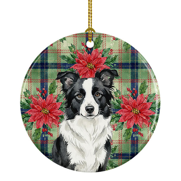 Border Collie Christmas Poinsettias Ceramic Christmas Ornament product image at NuMercy