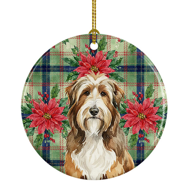 Brown Bearded Collie Christmas Poinsettias Ceramic Christmas Ornament product image at NuMercy