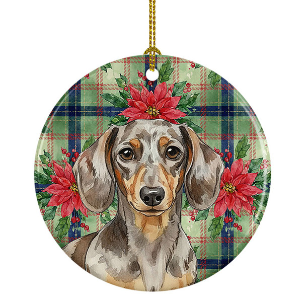 Dapple Dachshund Christmas Poinsettias Ceramic Christmas Ornament product image at NuMercy