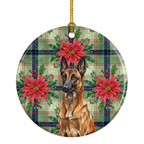 Mahogany Belgian Malinois Christmas Poinsettias Ceramic Christmas Ornament product image at NuMercy