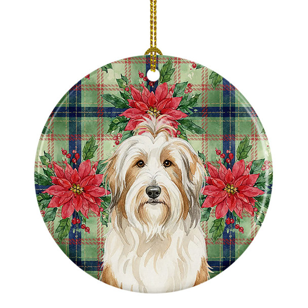 White and Tan Bearded Collie Christmas Poinsettias Ceramic Christmas Ornament product image at NuMercy