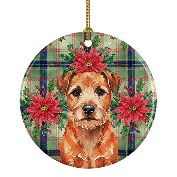Red Border Terrier Christmas Poinsettias Ceramic Christmas Ornament product image at NuMercy