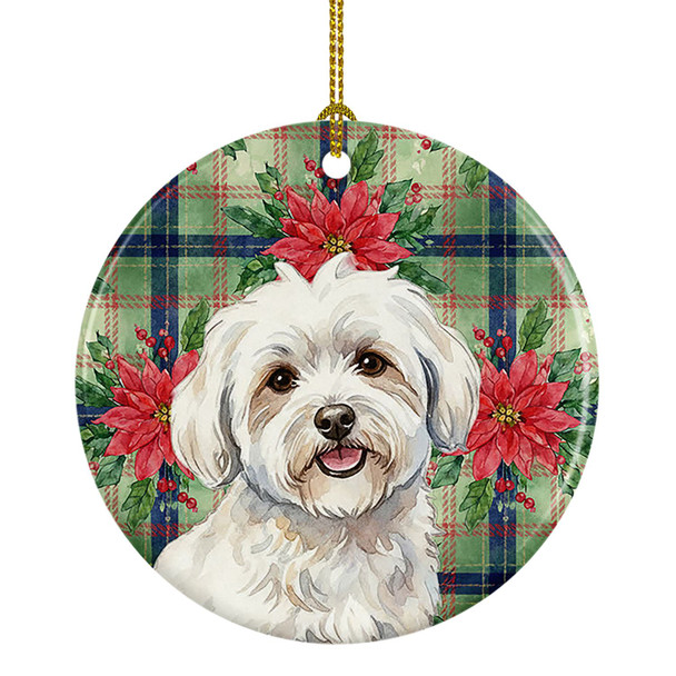 Coton de Tulear Christmas Poinsettias Ceramic Christmas Ornament product image at NuMercy
