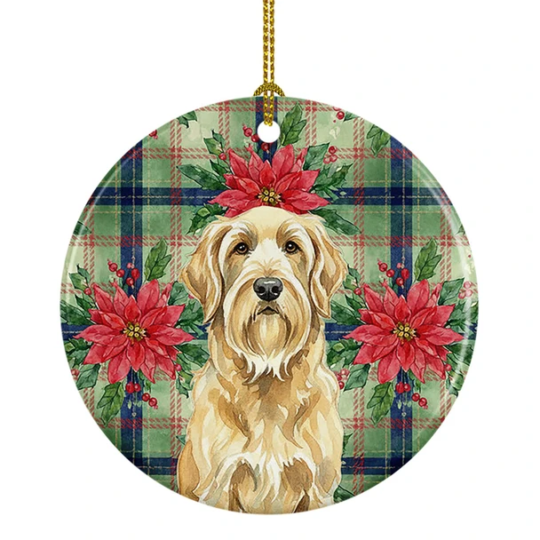 Wheaten and Tan Otterhound Christmas Poinsettias Ceramic Christmas Ornament product image at NuMercy