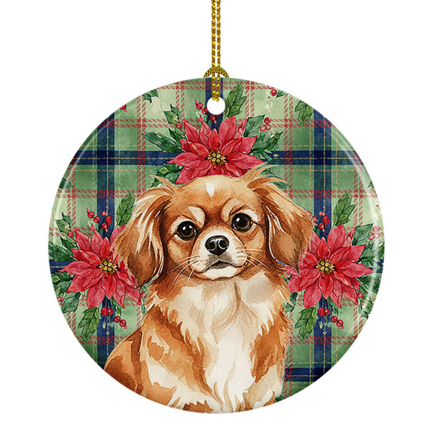 Red Tibetan Spaniel Christmas Poinsettias Ceramic Christmas Ornament product image at NuMercy