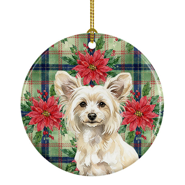 Powderpuff Chinese Crested Christmas Poinsettias Ceramic Christmas Ornament product image at NuMercy