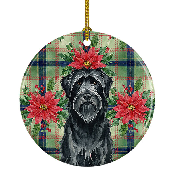 Black Briard Christmas Poinsettias Ceramic Christmas Ornament product image at NuMercy