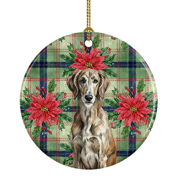 Brindle Scottish Deerhound Christmas Poinsettias Ceramic Christmas Ornament product image at NuMercy