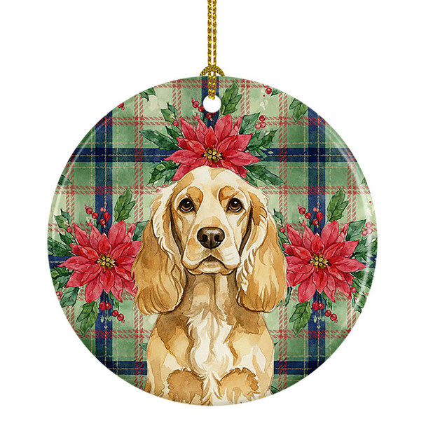 Buff Cocker Spaniel Christmas Poinsettias Ceramic Christmas Ornament product image at NuMercy