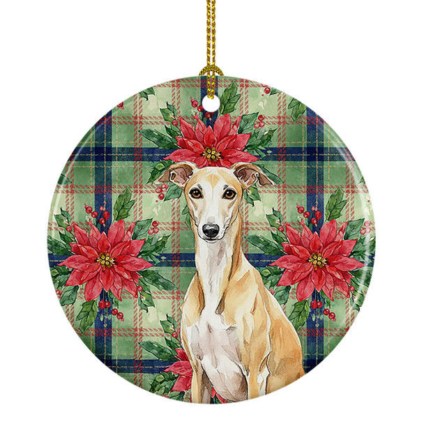 Fawn Whippet Christmas Poinsettias Ceramic Christmas Ornament product image at NuMercy