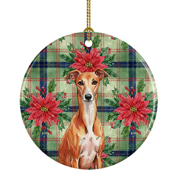 Red Whippet Christmas Poinsettias Ceramic Christmas Ornament product image at NuMercy