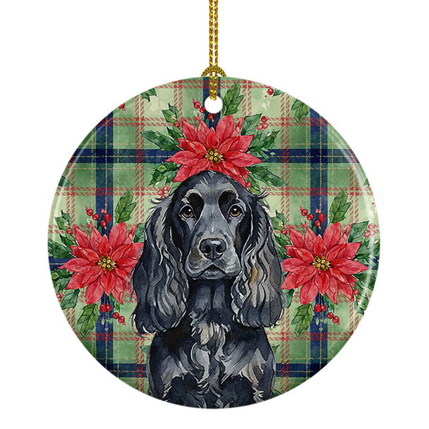 Black English Cocker Spaniel Christmas Poinsettias Ceramic Christmas Ornament product image at NuMercy