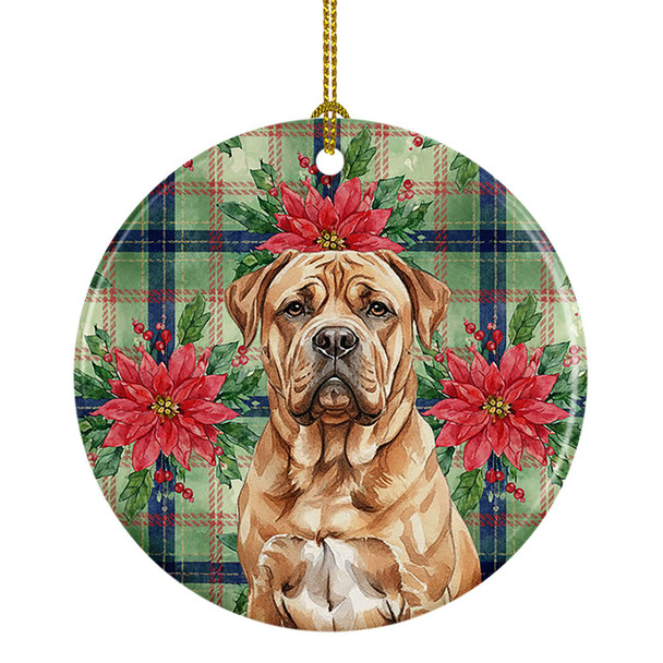 Dogue de Bordeaux Christmas Poinsettias Ceramic Christmas Ornament product image at NuMercy