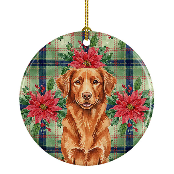Copper Nova Scotia Duck Tolling Retriever Christmas Poinsettias Ceramic Christmas Ornament product image at NuMercy