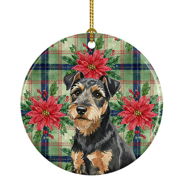 Black and Tan Lakeland Terrier Christmas Poinsettias Ceramic Christmas Ornament product image at NuMercy