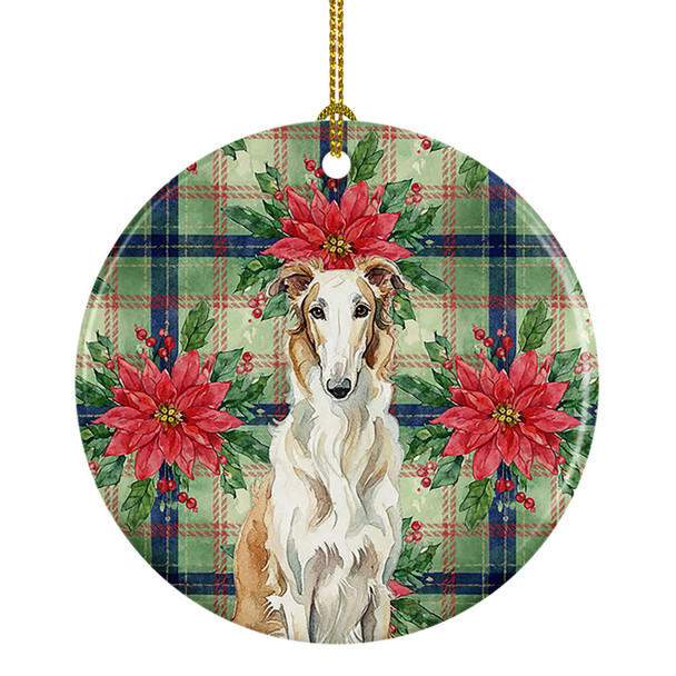 Borzoi Christmas Poinsettias Ceramic Christmas Ornament product image at NuMercy
