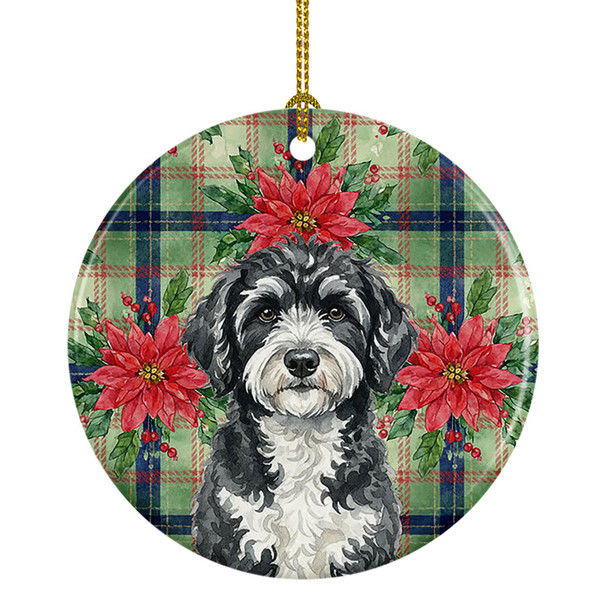 Portuguese Water Dog Christmas Poinsettias Ceramic Christmas Ornament product image at NuMercy