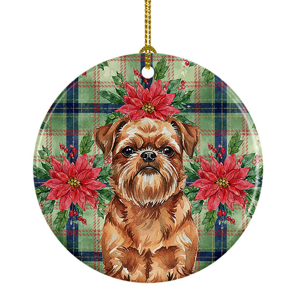 Red Brussels Griffon Christmas Poinsettias Ceramic Christmas Ornament product image at NuMercy