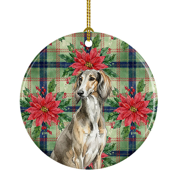 Grizzle Saluki Christmas Poinsettias Ceramic Christmas Ornament product image at NuMercy
