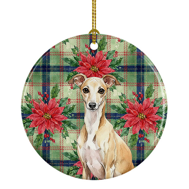 Fawn Italian Greyhound Christmas Poinsettias Ceramic Christmas Ornament product image at NuMercy