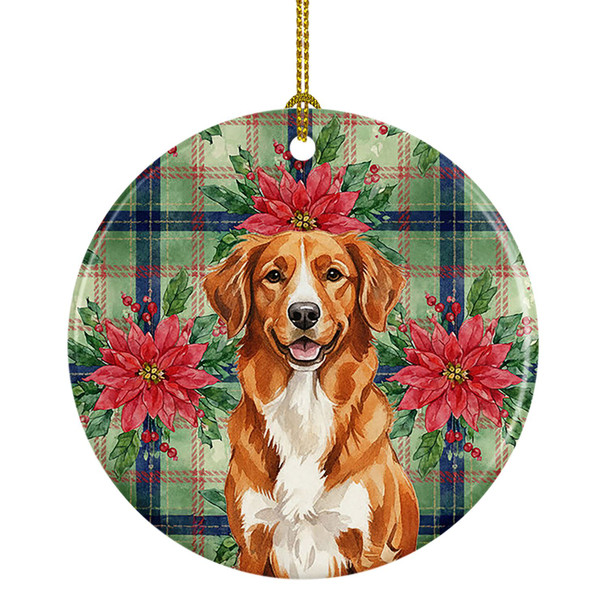 Orange Nova Scotia Duck Tolling Retriever Christmas Poinsettias Ceramic Christmas Ornament product image at NuMercy