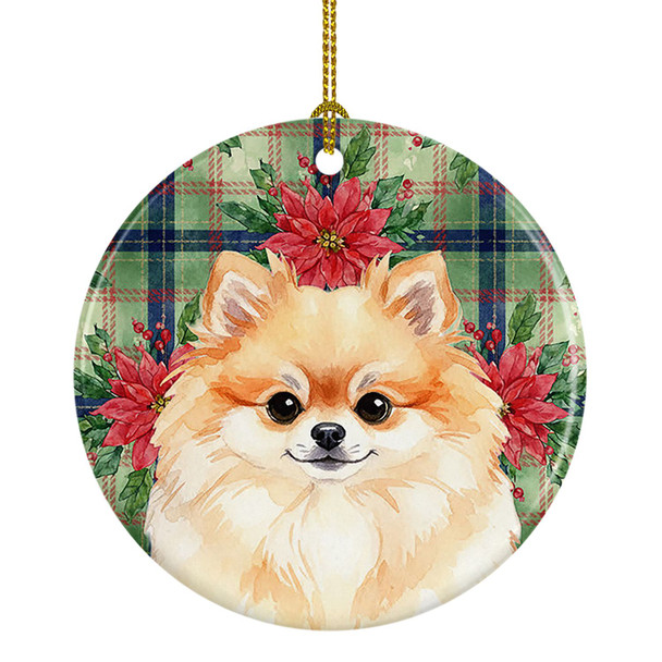 Pomeranian Christmas Poinsettias Ceramic Christmas Ornament product image at NuMercy