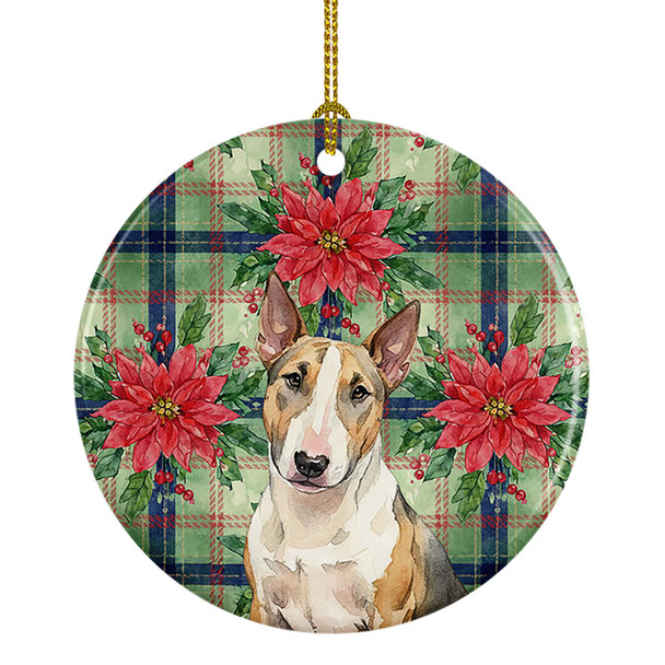 Tricolor Miniature Bull Terrier Christmas Poinsettias Ceramic Christmas Ornament product image at NuMercy