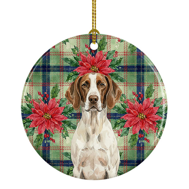 Liver and White Pointer Christmas Poinsettias Ceramic Christmas Ornament product image at NuMercy