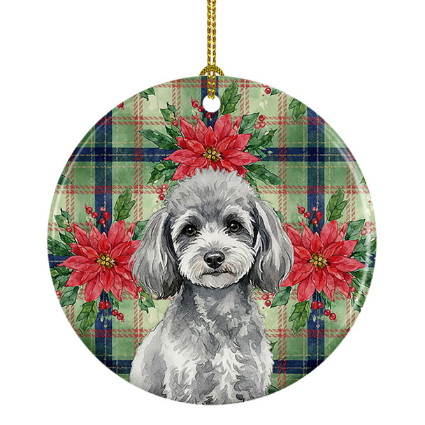 Toy Silver Poodle Christmas Poinsettias Ceramic Christmas Ornament product image at NuMercy