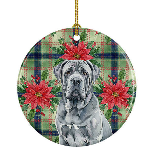 Blue Neapolitan Mastiff Christmas Poinsettias Ceramic Christmas Ornament product image at NuMercy