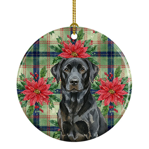 Black Labrador Retriever Christmas Poinsettias Ceramic Christmas Ornament product image at NuMercy